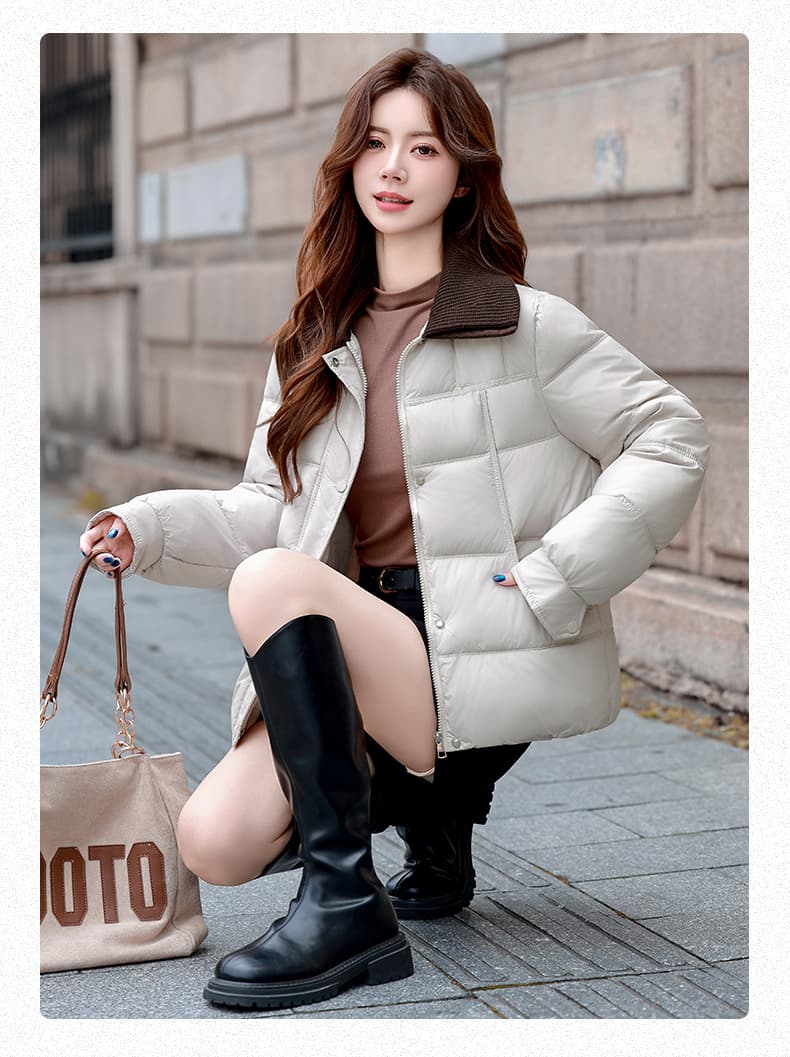 새로운 패션 외국 가스 이중층 폴로 칼라 면 의류 두꺼운 스타일 여성 가을 겨울 새로운 다용도 보온 쇼트 스타일 면 옷 재킷 상세 이미지 15