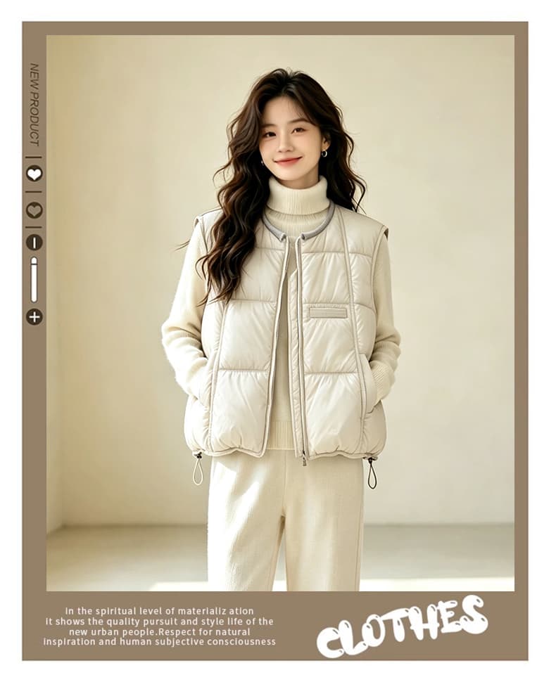 면 베스트 여성 코트 가을 겨울 2026 새로운 패션 쇼트 스타일 외출용 두꺼운 스탠드 칼라 민소매 조끼 조끼 상세 이미지 1