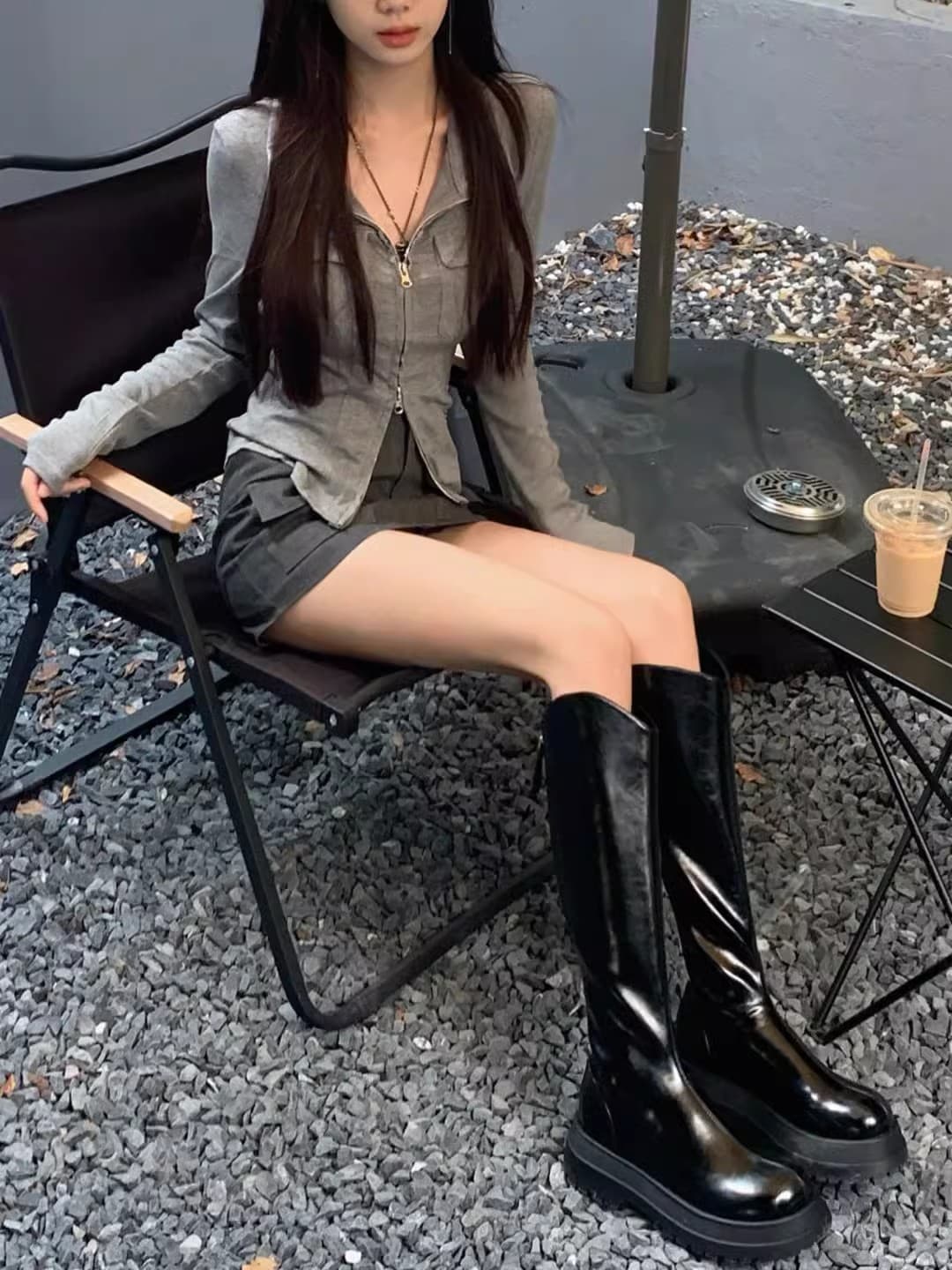 섹시함 핫걸 디자인 센스 작은 대중 지퍼 오픈 가디건 가을 착용 가져 가라. chic 몸매 가꾸기 쇼트 스타일 긴팔 맨위