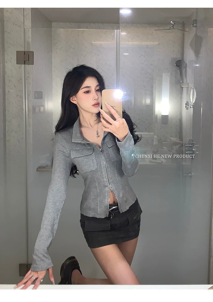 원본 것 회색 고급 센스 여성 코트 디자인 센스 몸매 가꾸기 슬림해 보이는 오픈 가디건 핫걸 순수한 욕망 짧은 맨위 이미지 4