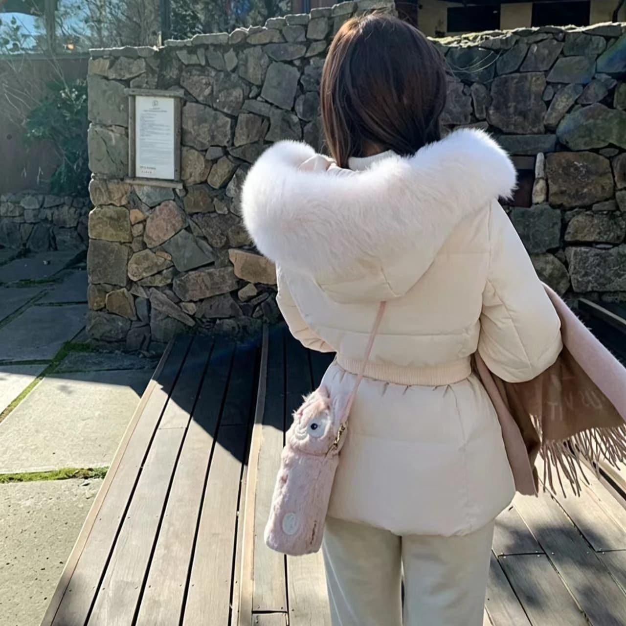 한국 스타일 학원 큰 모피 칼라 면 의류 여성 펌프 로프 허리 수축 몸매 가꾸기 쇼트 스타일 보온 작은 키 재킷 이미지 5