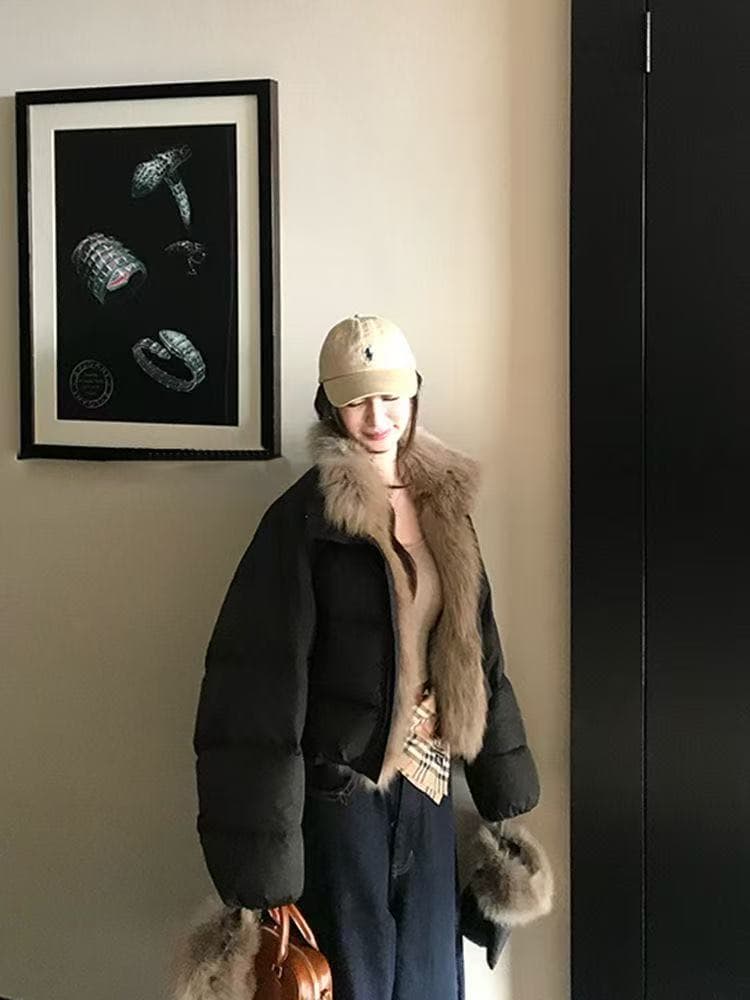 겨울 새로운 쇼트 스타일 아래 면화 의류 여성 모방 여우 모피 칼라 루즈핏 두꺼운 작은 키 한국 스타일 빵 외투 상세 이미지 6