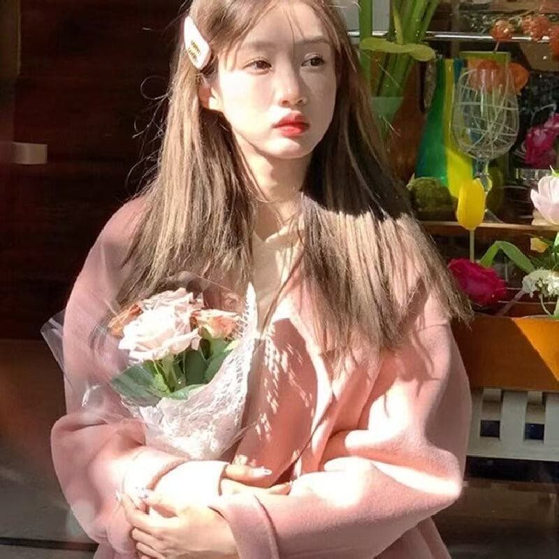 가을 겨울 중간 길이 무릎 아래 작은 샤넬 스타일 모직 외투 여성 레저 패션 핑크색 작은 키 폭발 모직 코트 이미지 4