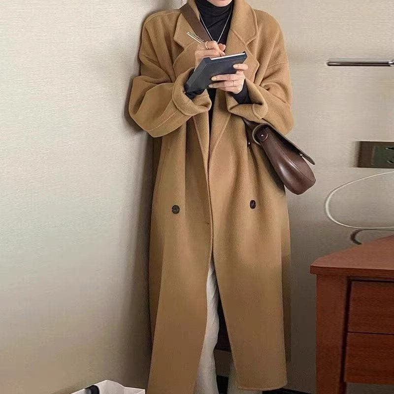 가을 겨울 중간 길이 무릎 아래 작은 샤넬 스타일 모직 외투 여성 레저 패션 핑크색 작은 키 폭발 모직 코트 이미지 5