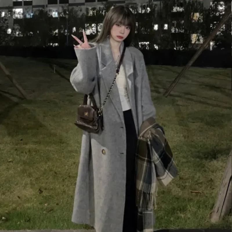 회색 모직 여성 코트 2026 가을 겨울 새로운 그는 벤 바람 한 부서 폭발 작은 키 고급 센스 모직 코트 이미지 5