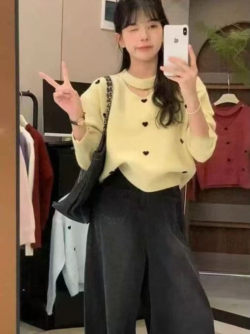 가을 겨울 새로운 홀로우 아웃 Chic 예쁜 스웨터 니트 스웨터 폭발 품격 하트 풀오버 고급 맨위 여성 상세 이미지 6