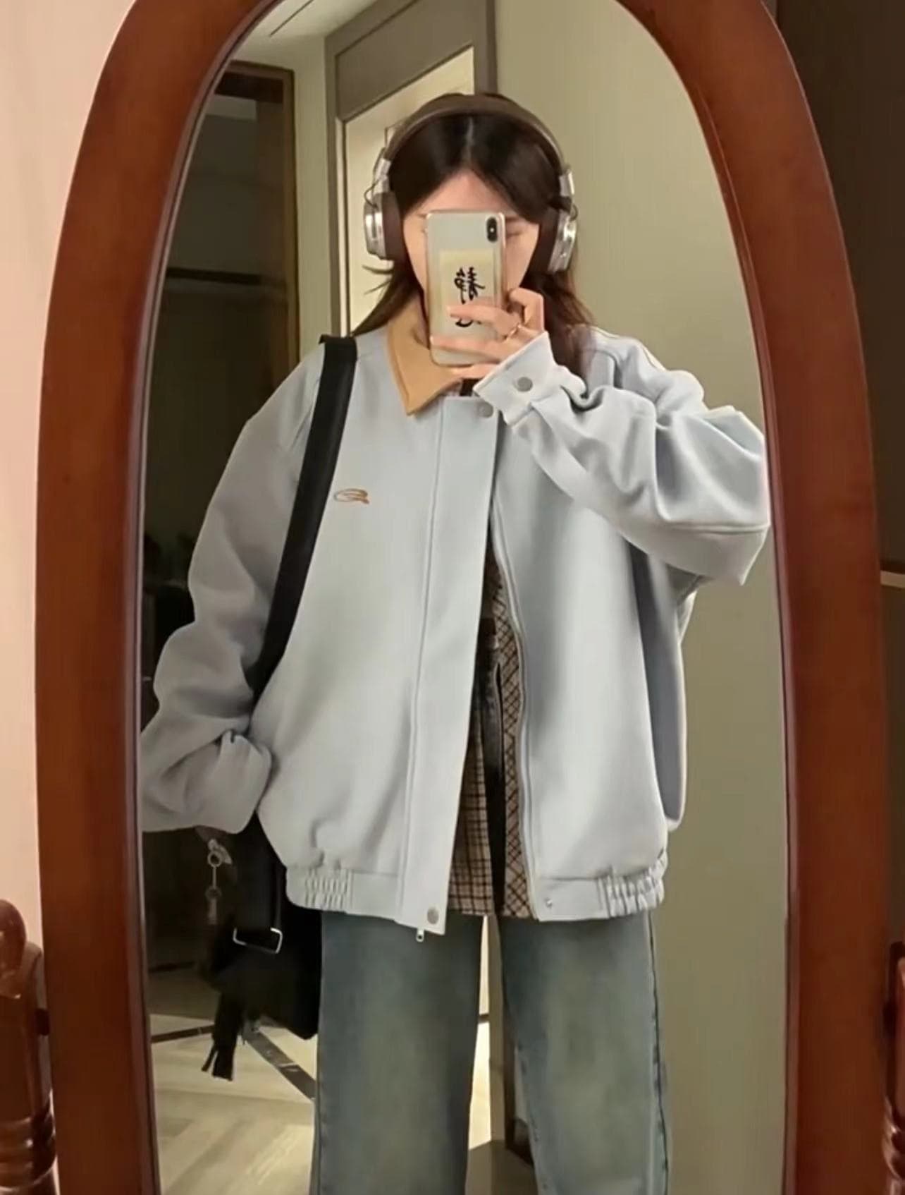 좋은 품질 아메리칸 레트로 사슴 캐시미어 폴로 칼라 재킷 여성 코트 봄 가을 쇼트 스타일 고급 센스 루즈핏 캐주얼 맨위 상세 이미지 1