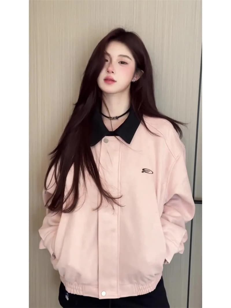 좋은 품질 아메리칸 레트로 사슴 캐시미어 폴로 칼라 재킷 여성 코트 봄 가을 쇼트 스타일 고급 센스 루즈핏 캐주얼 맨위 상세 이미지 6