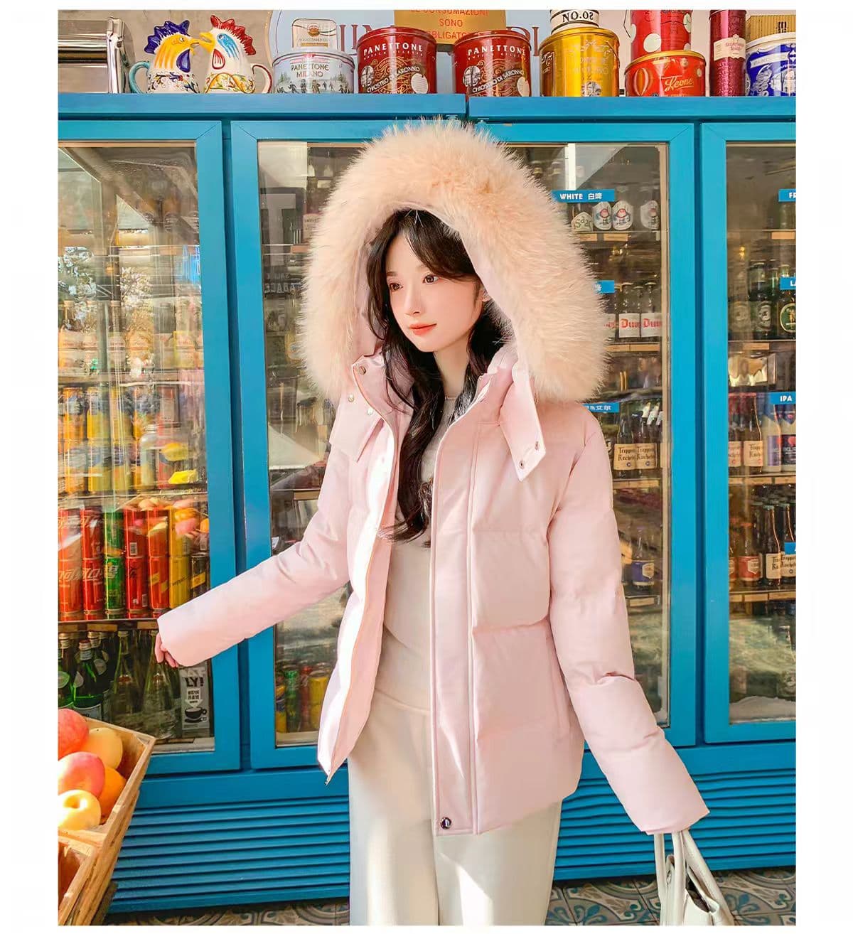 한 부서 큰 모피 칼라 후드 섹션 면 의류 여성 루즈핏 다용도 두꺼운 방한 디스플레이 높음 겨울 출퇴근 보온 맨위 상세 이미지 5