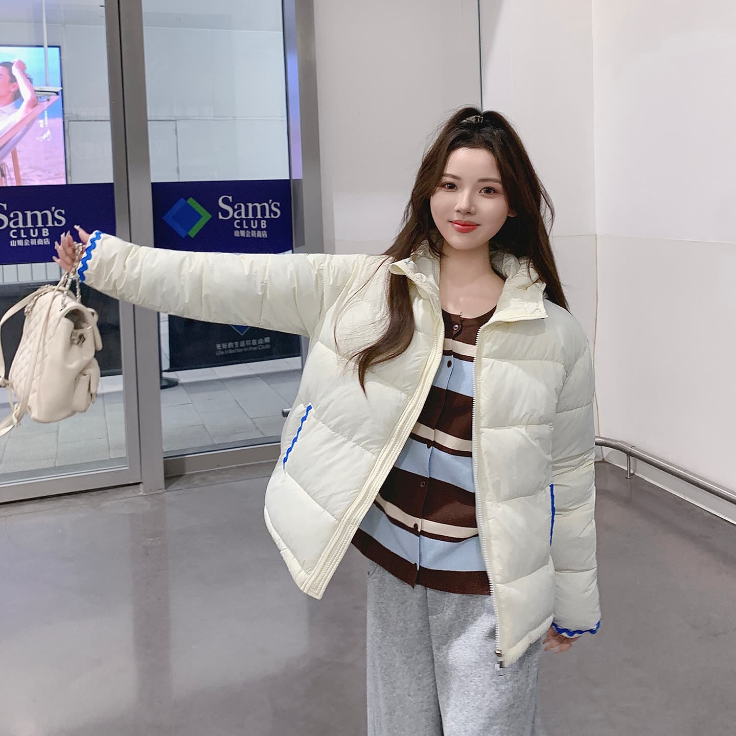 100-165 근 웨어러블 조개 자수 빅 사이즈 후드 여성 겨울 학원 스타일 루즈핏 두꺼운 보온 패딩 재킷 외부 이미지 3