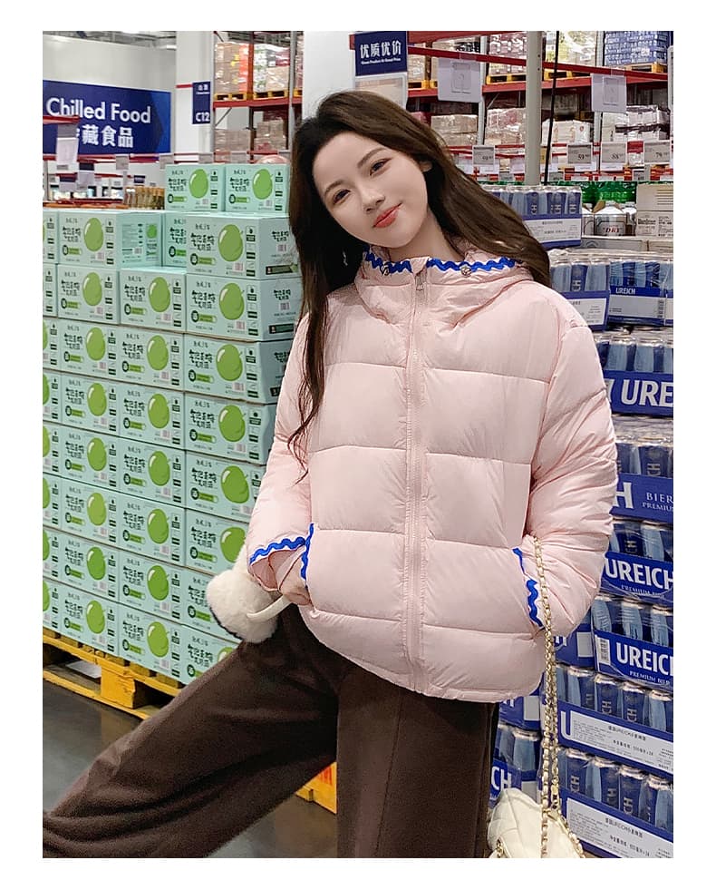 100-165 근 웨어러블 조개 자수 빅 사이즈 후드 여성 겨울 학원 스타일 루즈핏 두꺼운 보온 패딩 재킷 외부 상세 이미지 17