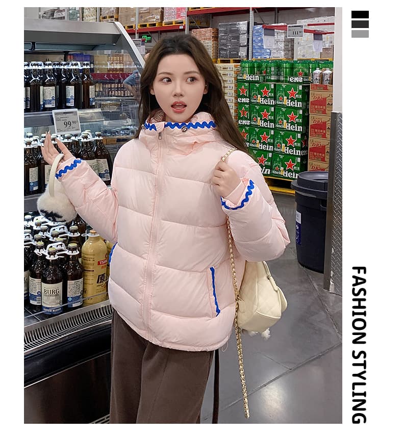 100-165 근 웨어러블 조개 자수 빅 사이즈 후드 여성 겨울 학원 스타일 루즈핏 두꺼운 보온 패딩 재킷 외부 상세 이미지 19
