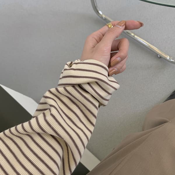 스트라이프 긴팔 티셔츠 라운드 넥 루즈핏 한국 스타일 미니멀리즘 인사이드 가져 가라. 기본 셔츠 다용도 맨위 한국 대외 무역 국경 간 폭발 이미지 2