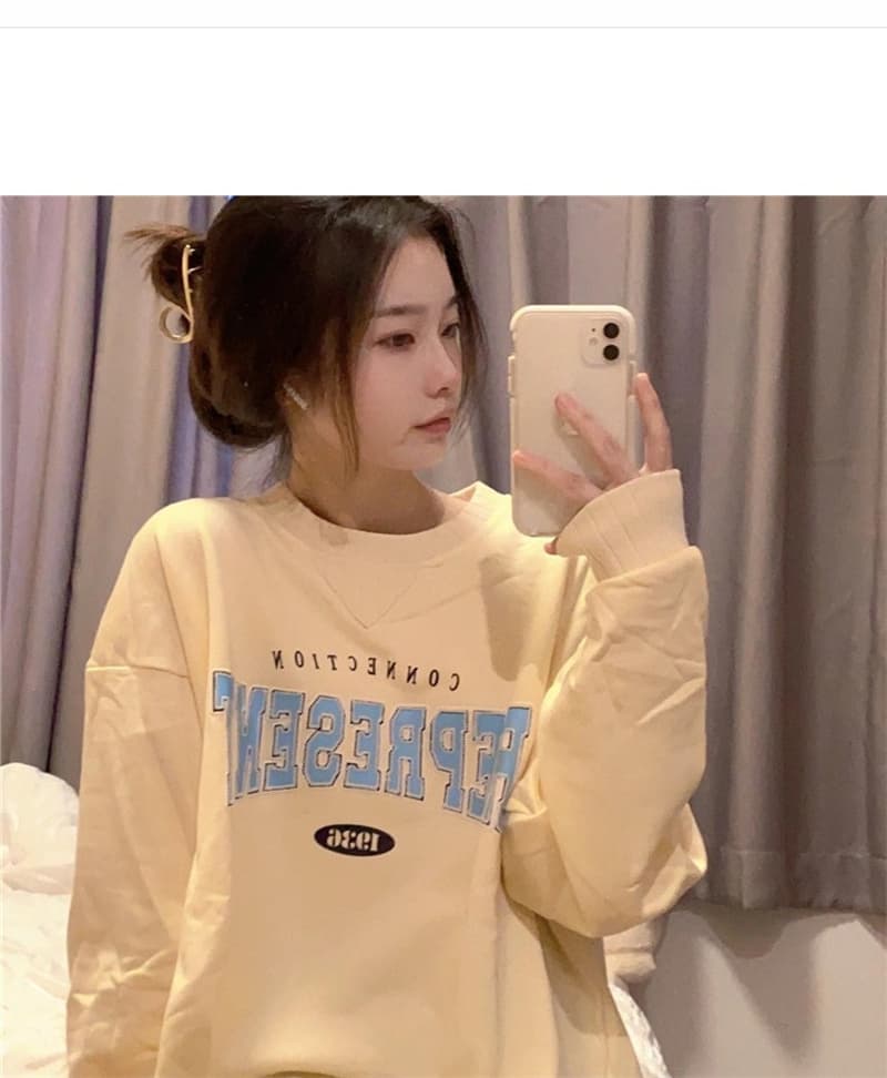 6535 물고기 규모 원본 부형제 Luokou 아메리칸 라운드 넥 느긋한 바람 루즈핏 후드티 알파벳 프린트 한국 대외 무역 상세 이미지 2