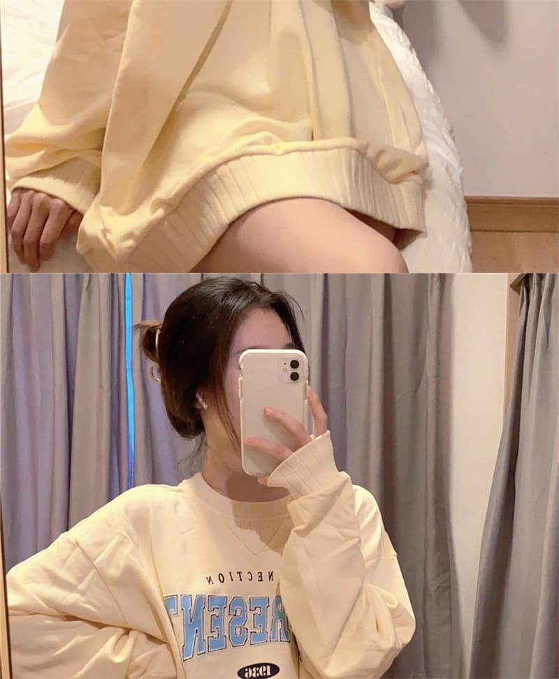 6535 물고기 규모 원본 부형제 Luokou 아메리칸 라운드 넥 느긋한 바람 루즈핏 후드티 알파벳 프린트 한국 대외 무역 상세 이미지 4