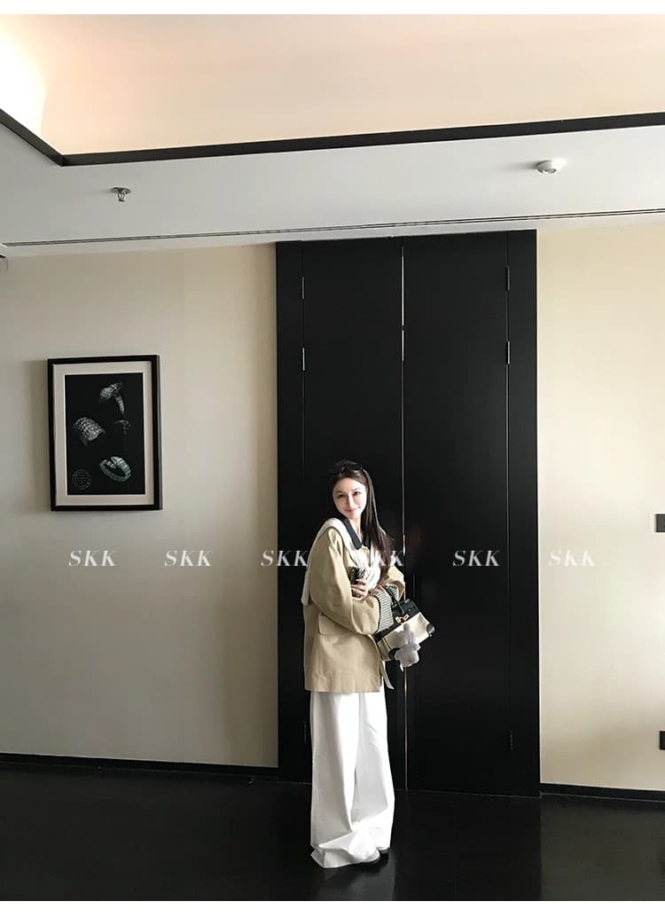 skk store 높음 지혜 바 En 바람 카키 색 바람막이 배색 체크무늬 패치워크 쇼트 스타일 루즈핏 여성 코트 가을 상세 이미지 38