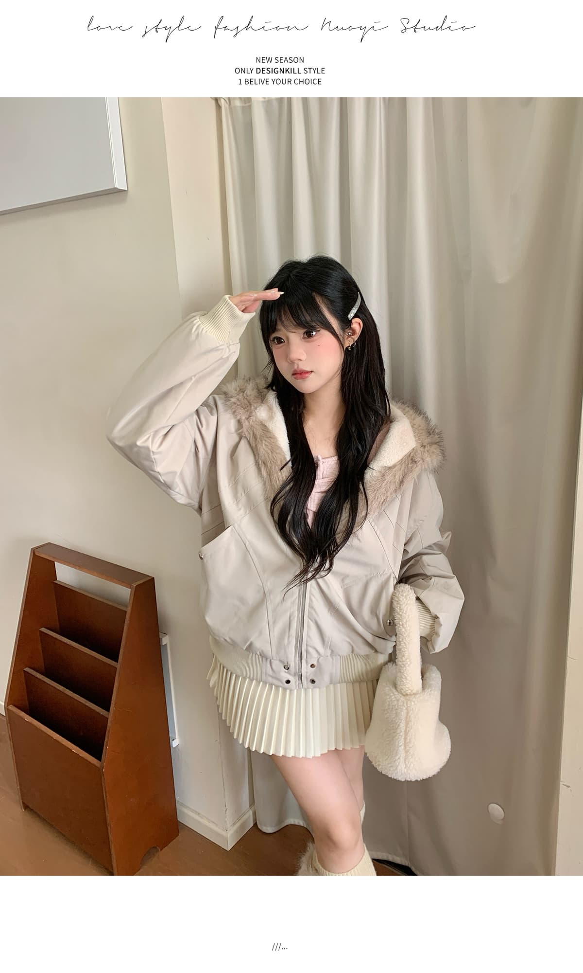 실사 레트로 쇼트 스타일 좌 산 조각 여성 겨울 두꺼운 보온 모피 칼라 재킷 면 의류 해체 후드 면 옷 재킷 상세 이미지 16