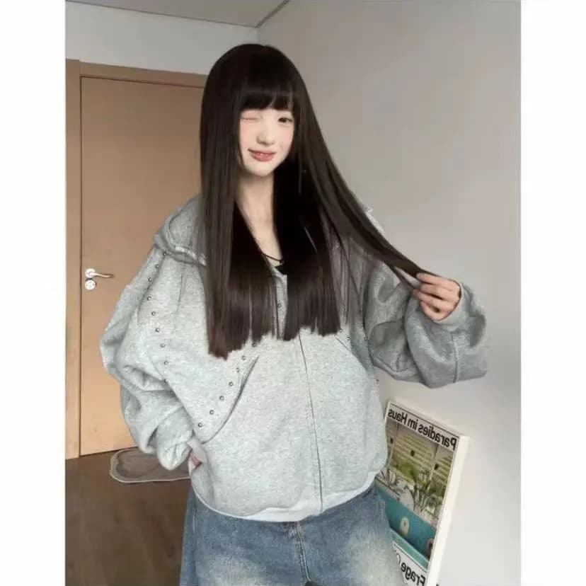 얇은 스타일 털이 있는 섹션 가을 겨울 무거운 새로운 귀 디자인 고급 후드 루즈핏 징 재킷 한국 대외 무역 이미지 4