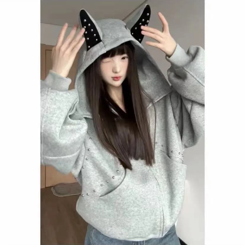 얇은 스타일 털이 있는 섹션 가을 겨울 무거운 새로운 귀 디자인 고급 후드 루즈핏 징 재킷 한국 대외 무역 상세 이미지 2