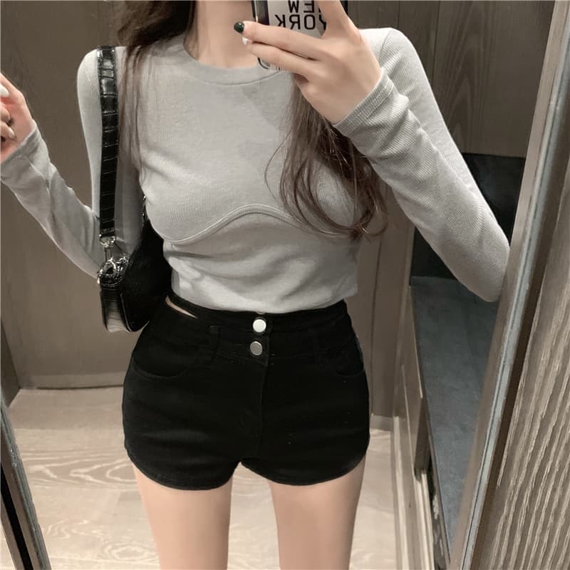 있음 선적 리브 특색있는 가슴 종류 기초 만나는 티셔츠 쇼트 스타일 이슬 뼈의 거리 단색 맨위 한국 대외 무역 상세 이미지 15