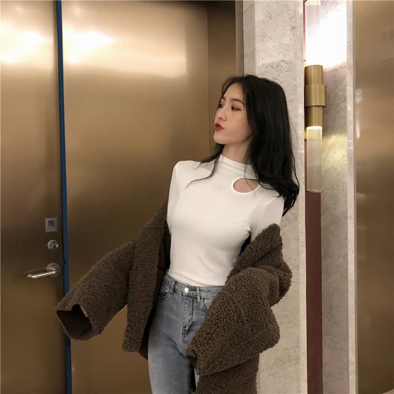 있음 선적 De 플러시 원단 기본 셔츠 여성 긴 소매 가을 겨울 인사이드 가져 가라. 찢어진 부분 티셔츠 맨위 한국 대외 무역 폭발 상세 이미지 28