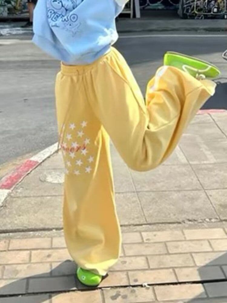 아메리칸 레트로 스타 깃발 디자인 센스 모통이 칼 와이드 레깅스 바지 루즈핏 조수 브랜드 웃음 하 운동 캐주얼 웨이 바지 상세 이미지 6