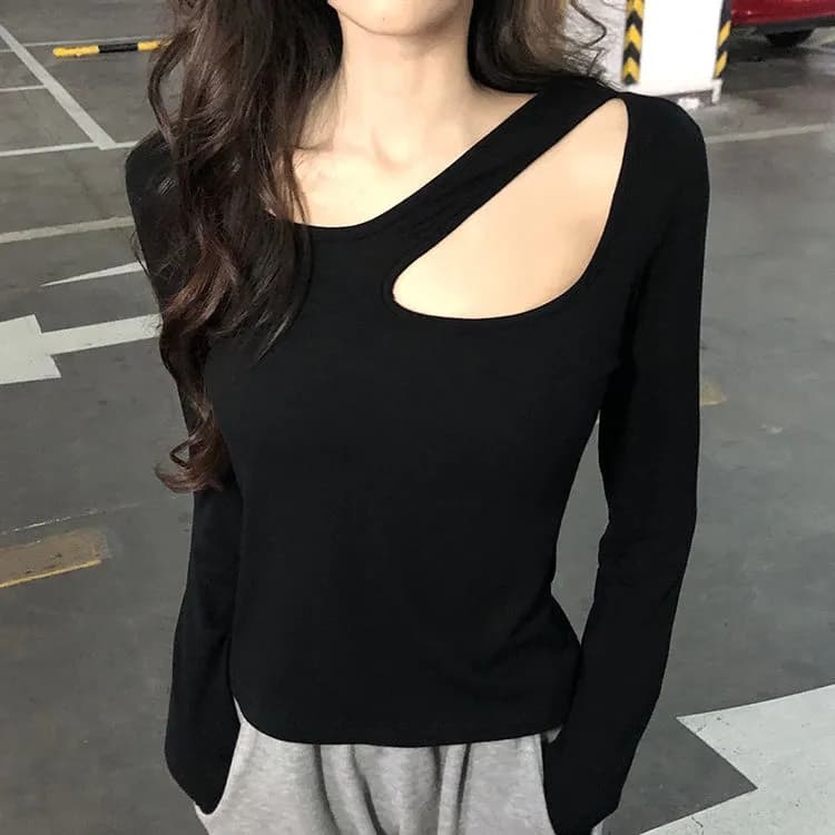있음 선적 95 면 좋은 품질 디자인 센스 홀로우 아웃 티셔츠 여성 이른 가을 새로운 몸매 가꾸기 슬림해 보이는 쇼트 스타일 한국 싱글 상세 이미지 2