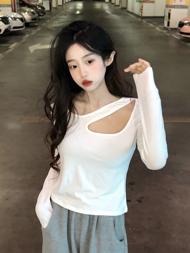 있음 선적 95 면 좋은 품질 디자인 센스 홀로우 아웃 티셔츠 여성 이른 가을 새로운 몸매 가꾸기 슬림해 보이는 쇼트 스타일 한국 싱글 상세 이미지 6