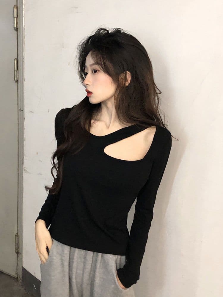 있음 선적 95 면 좋은 품질 디자인 센스 홀로우 아웃 티셔츠 여성 이른 가을 새로운 몸매 가꾸기 슬림해 보이는 쇼트 스타일 한국 싱글 상세 이미지 18