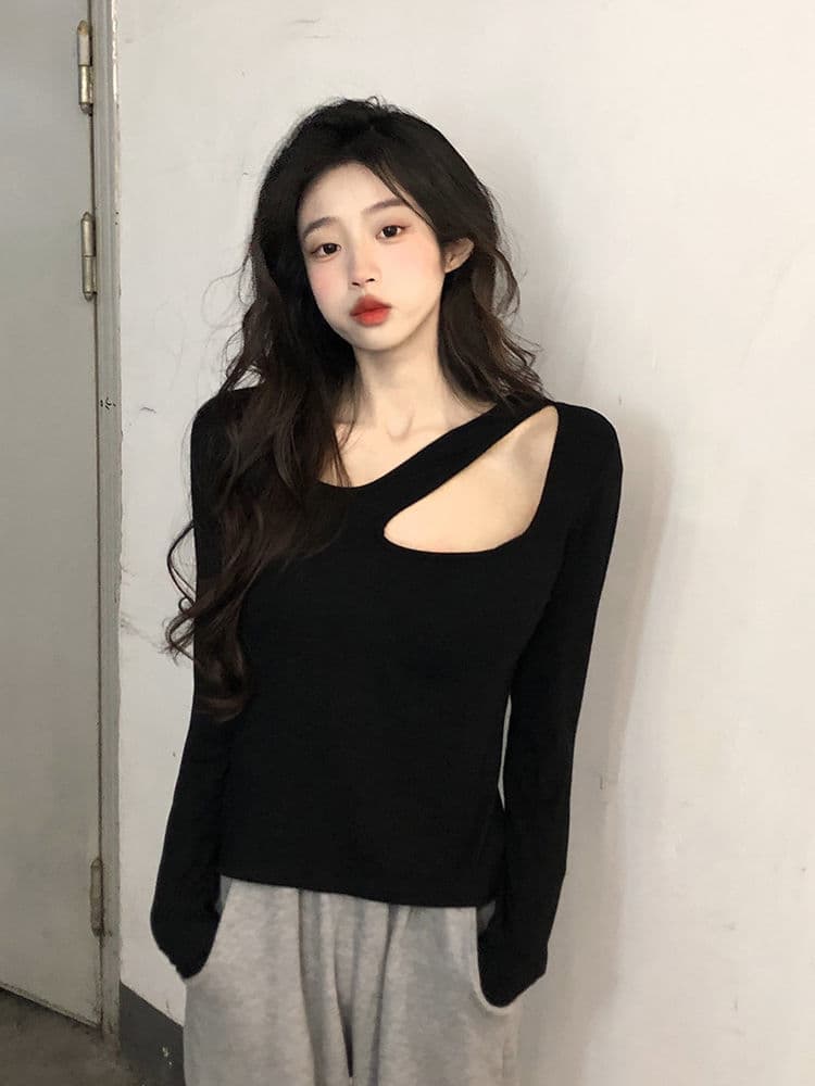 있음 선적 95 면 좋은 품질 디자인 센스 홀로우 아웃 티셔츠 여성 이른 가을 새로운 몸매 가꾸기 슬림해 보이는 쇼트 스타일 한국 싱글 상세 이미지 19