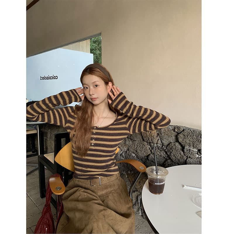 양모 원본 원단 인사이드 가져 가라. 기본 셔츠 가을 새로운 긴팔 티셔츠 로드 중 빅 사이즈 스트라이프 맨위 한 싱글 폭발 이미지 4