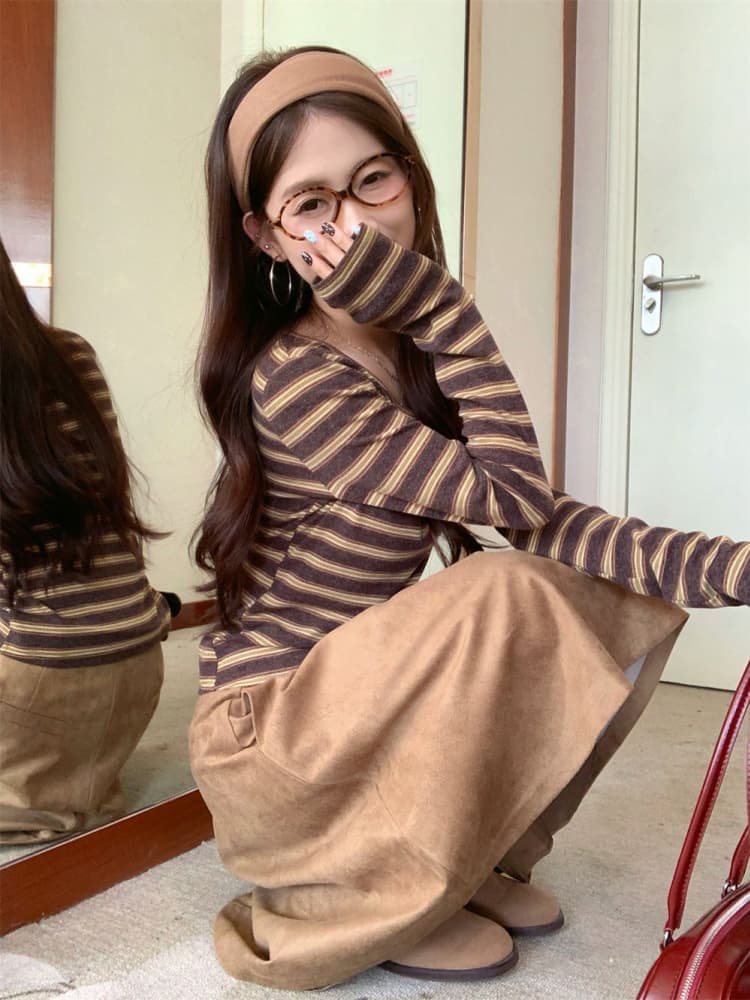 양모 원본 원단 인사이드 가져 가라. 기본 셔츠 가을 새로운 긴팔 티셔츠 로드 중 빅 사이즈 스트라이프 맨위 한 싱글 폭발 상세 이미지 19