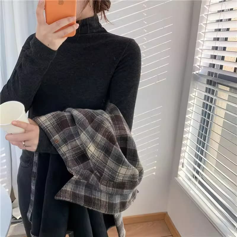 원본 품질 280 그램 양 플러시 두꺼운 반하이넥 기본 셔츠 가을 겨울 몸매 가꾸기 다용도 긴팔 맨위 상세 이미지 15
