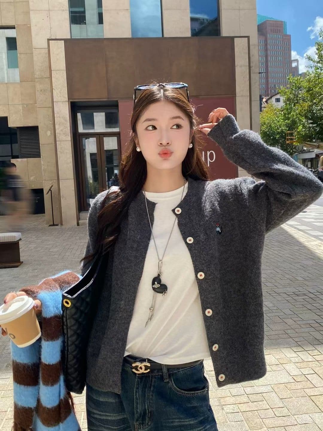 파란색 스웨터 오픈 가디건 여성 코트 외출용 2026 새로운 봄 가을 한 부서 착용 가져 가라. 니트 만나는 맨위 이미지 4