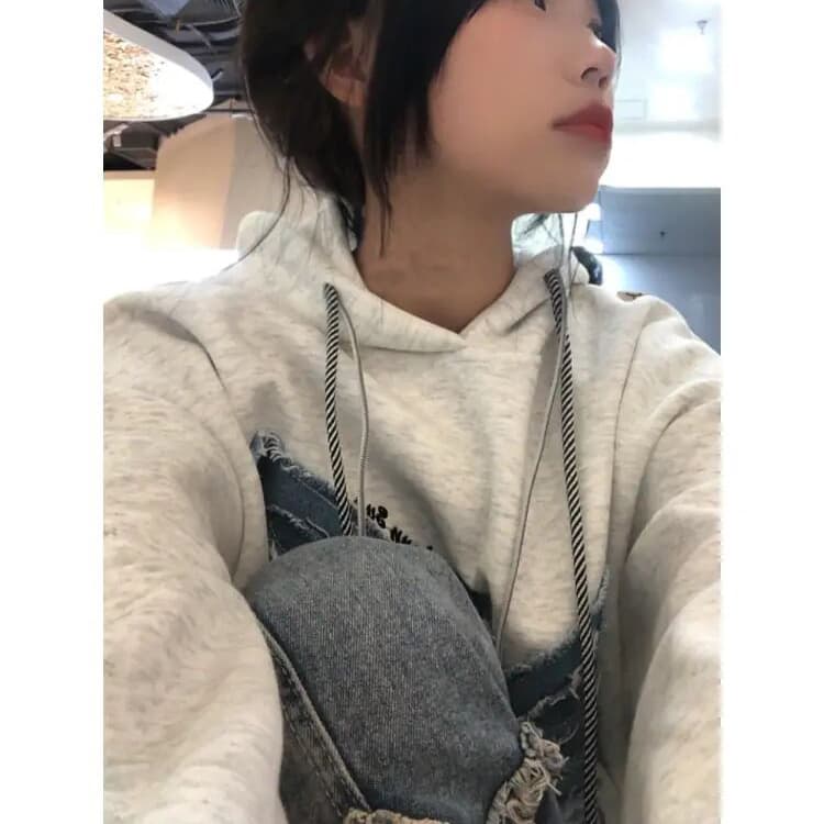 있음 선적 후아 면 복합 우유 실크 그리고 은 여우 플러시 복합 후아 면 후드 티 스웨터 여성 상세 이미지 7