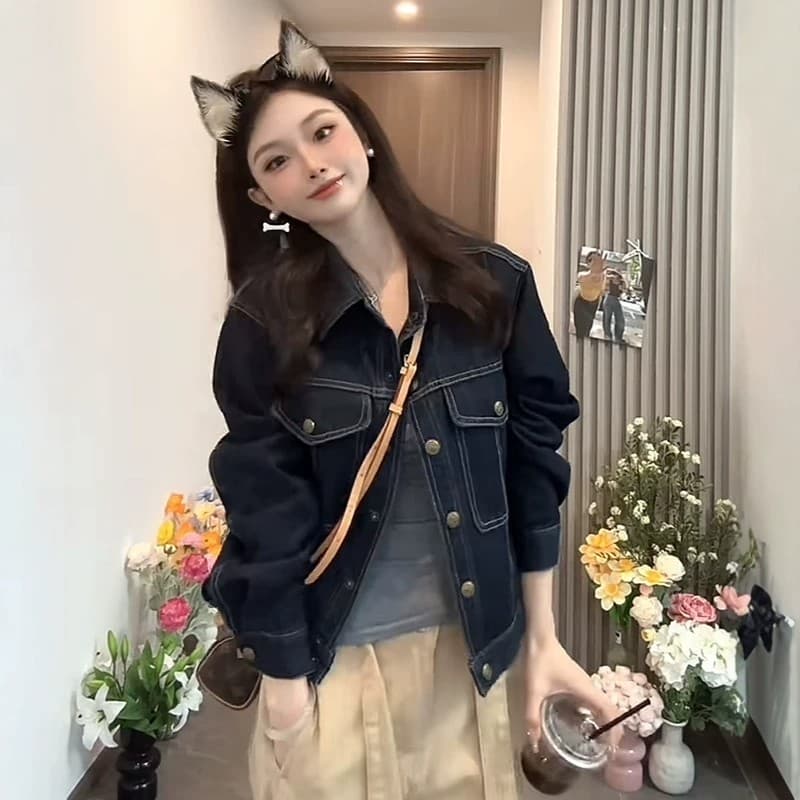 아니요 페이딩 데님 쇼트 스타일 여성 코트 2026 년 새로운 봄 고급 센스 패션 인기 루즈핏 재킷 맨위 상세 이미지 2