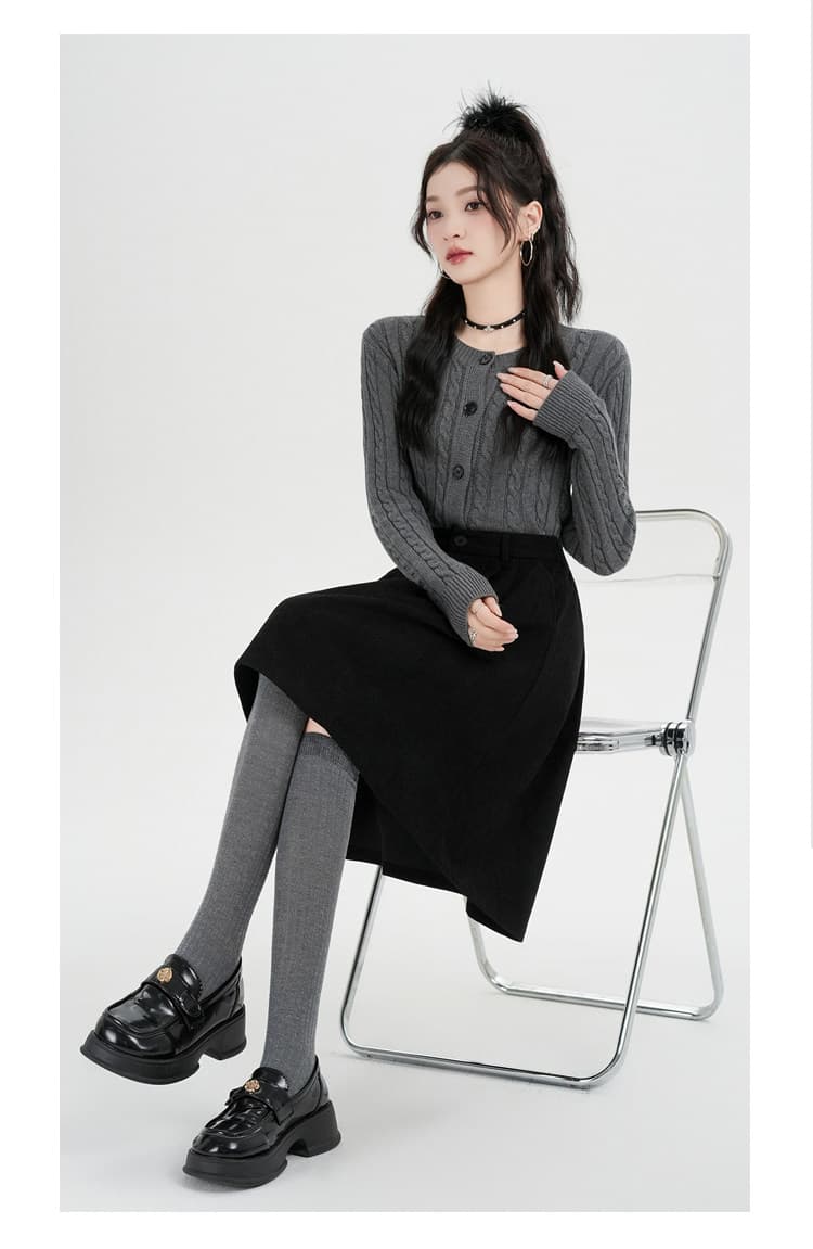 코듀로이 우산 치마 반신 스커트 여성 가을 겨울 2026 새로운 하이웨이스트 A라인 스커트 미니 스커트 반 스커트 겨울 한 싱글 외부 싱글 상세 이미지 24