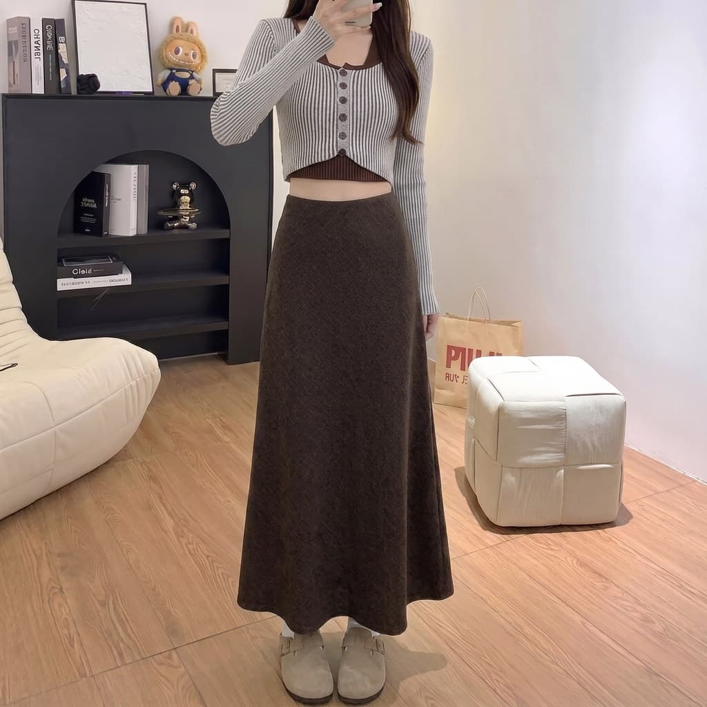 가을 겨울 고급 두꺼운 레트로 연삭 털 인어 꼬리 스커트 반신 스커트 여성 2026 새로운 브라운 a 단어 길이 치마 반 스커트 상세 이미지 4
