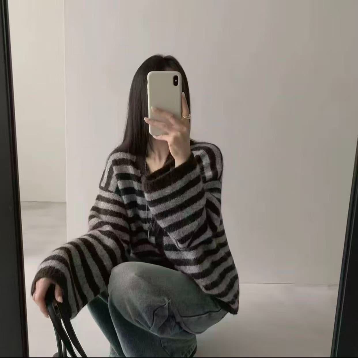 프랑스 rouje hrners 프랑스식 스트라이프 라운드 넥 스웨터 여성 코트 가을 겨울철 느긋한 바람 니트 오픈 가디건 상세 이미지 5