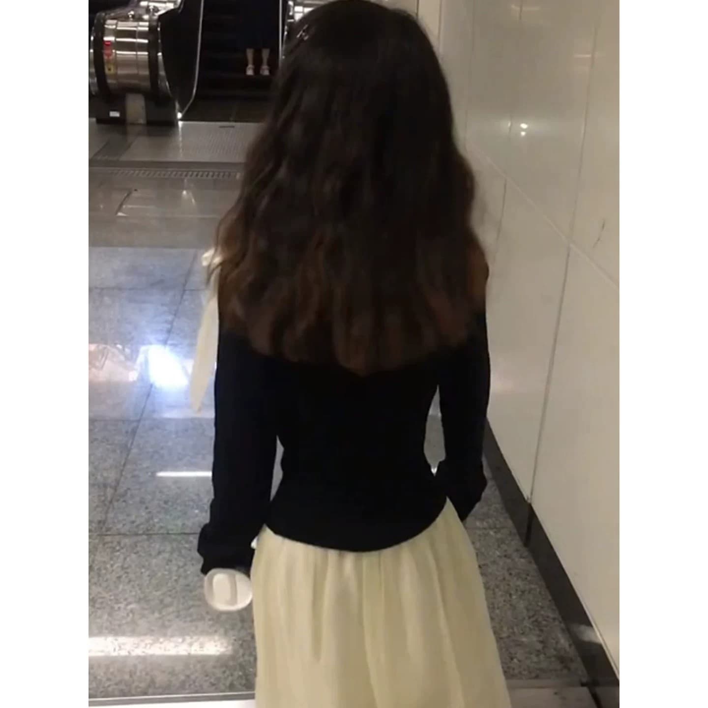 사람들 면 한 부서 레트로 흔들다 칼라 긴팔 티셔츠 여성 이른 가을 몸매 가꾸기 패치워크 레이스 디자인 센스 캐주얼 다용도 맨위 이미지 3
