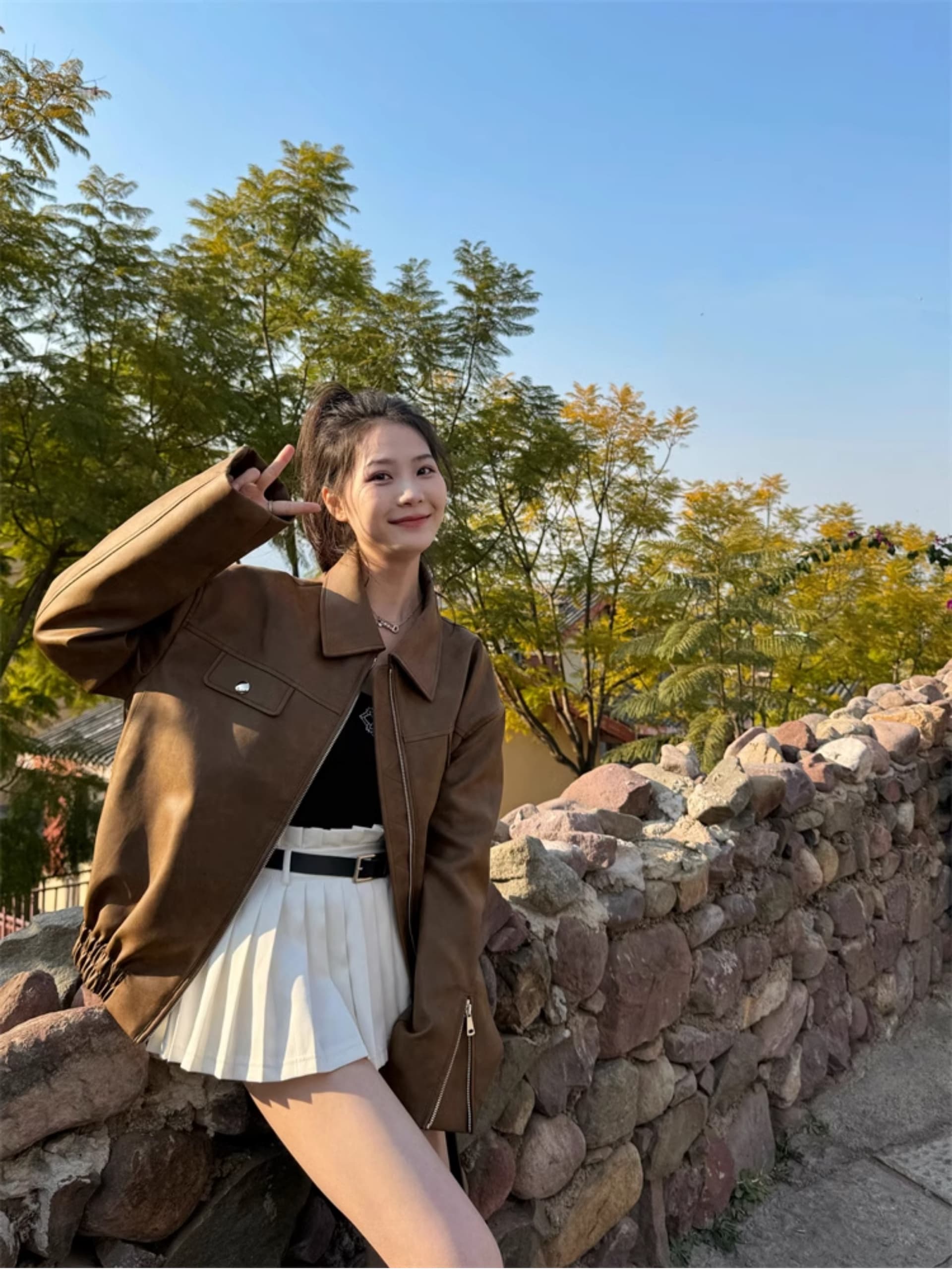 2026 가을 아메리칸 검정색 레트로 가죽 재킷 재킷 재킷 오래된 돈 바람 여성 코트 아름다움 라드. 착용 가져 가라. 상세 이미지 11