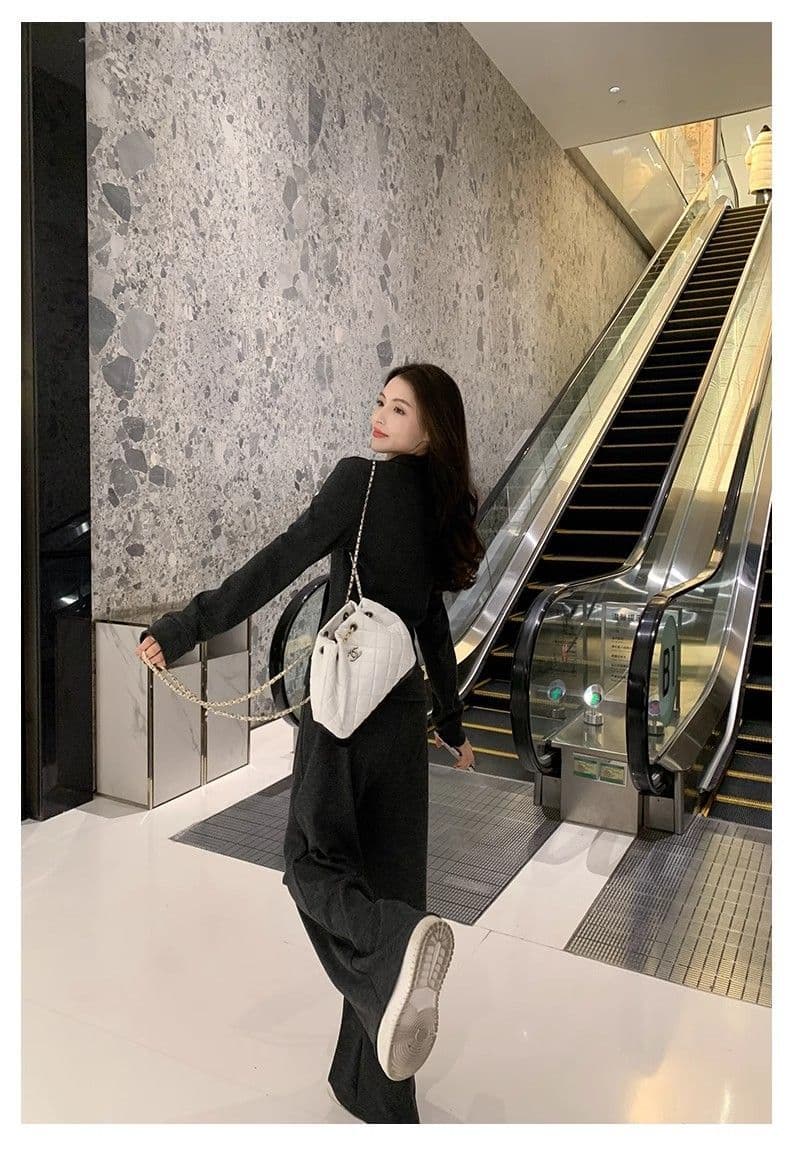 느긋한 바람 캐주얼 운동복 세트 여성 가을 새로운 한국 스타일 슬림해 보이는 후드티 와이드 레그 팬츠 투피스 세트 상세 이미지 6