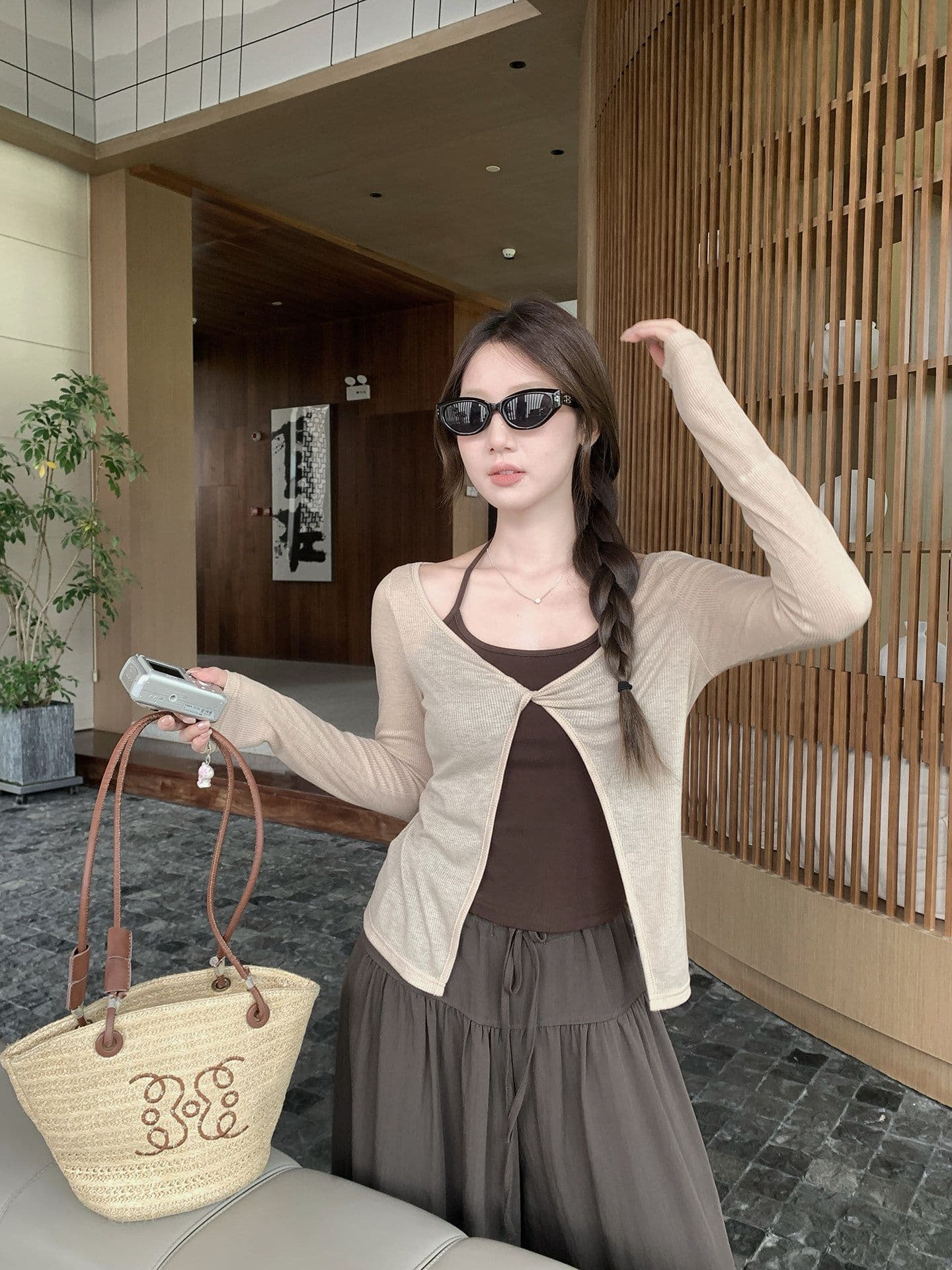 주간 실크 리브 260 그램 사람들 면 행침 목 조끼 여성 외부 가져 가라. 비틀림 긴팔 블라우스 맨위 투피스 세트 상세 이미지 5