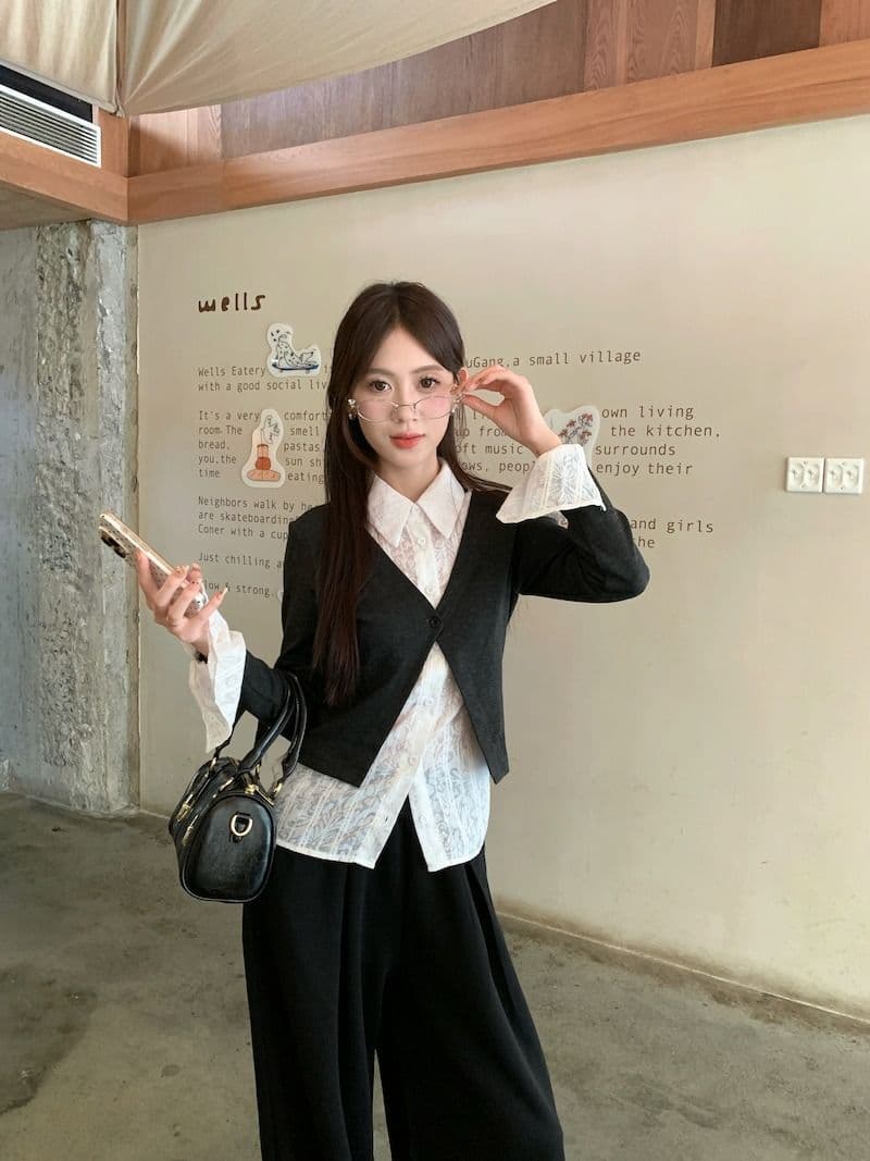 원본 원단 디자인 센스 긴팔 POLO 칼라 셔츠 가을 겨울 몸매 가꾸기 슬림해 보이는 페이크 레이어드 Chic 맨위 여성 상세 이미지 5