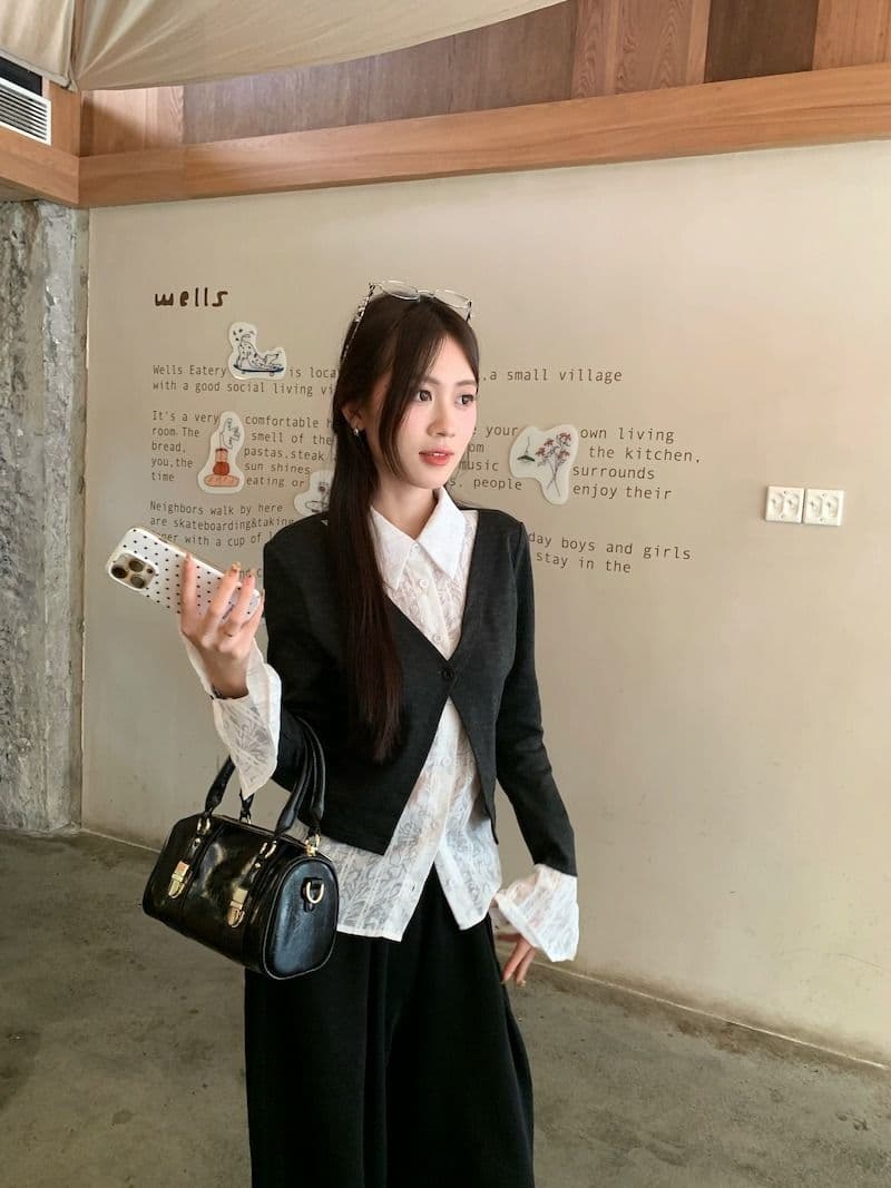 원본 원단 디자인 센스 긴팔 POLO 칼라 셔츠 가을 겨울 몸매 가꾸기 슬림해 보이는 페이크 레이어드 Chic 맨위 여성 상세 이미지 11