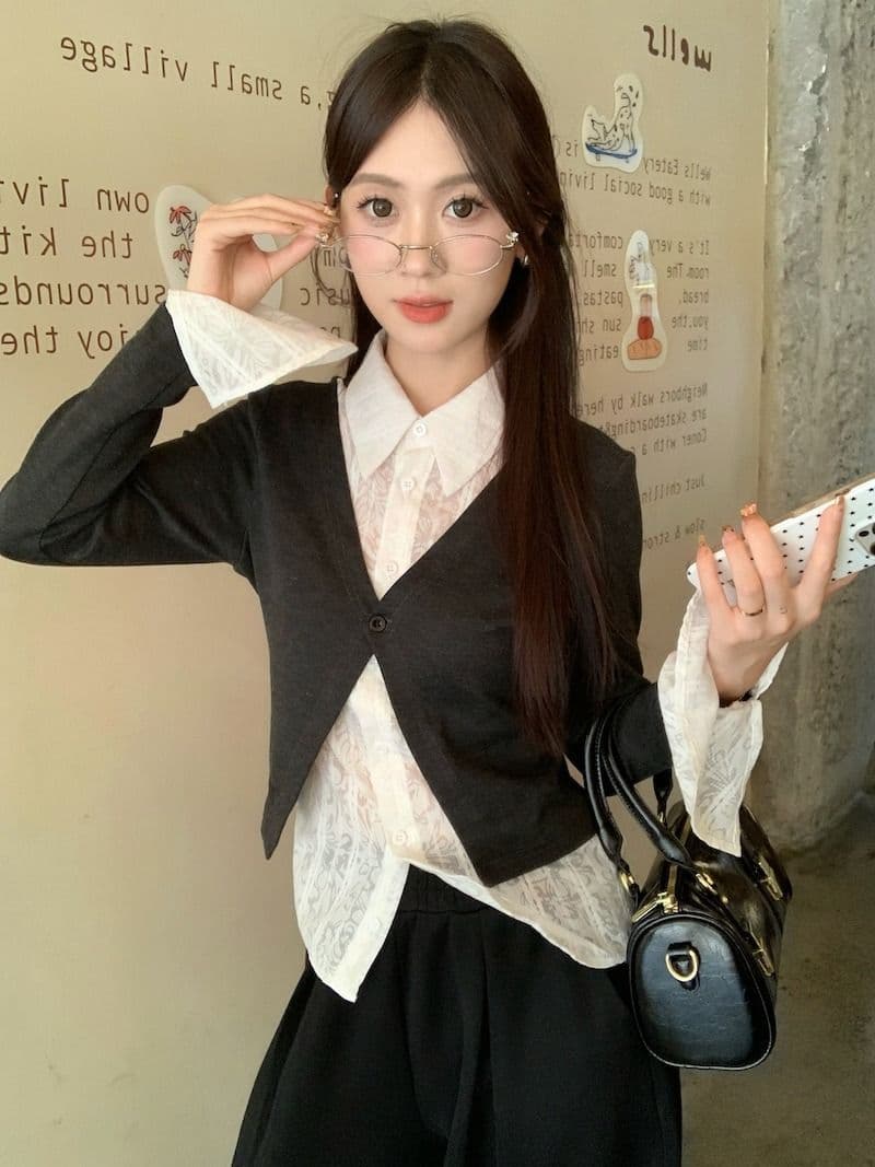 원본 원단 디자인 센스 긴팔 POLO 칼라 셔츠 가을 겨울 몸매 가꾸기 슬림해 보이는 페이크 레이어드 Chic 맨위 여성 상세 이미지 12