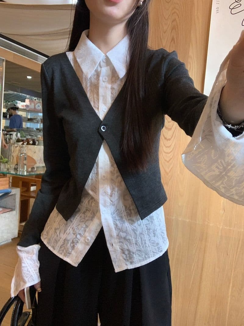 원본 원단 디자인 센스 긴팔 POLO 칼라 셔츠 가을 겨울 몸매 가꾸기 슬림해 보이는 페이크 레이어드 Chic 맨위 여성 상세 이미지 14
