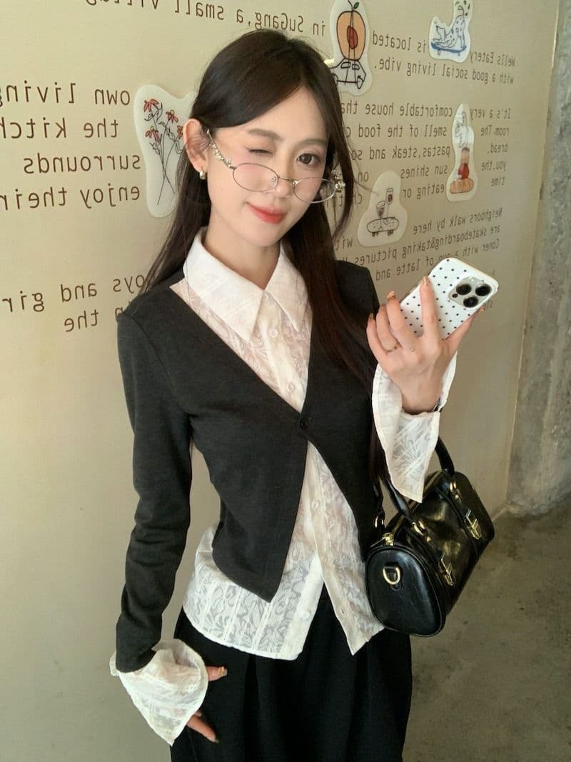 원본 원단 디자인 센스 긴팔 POLO 칼라 셔츠 가을 겨울 몸매 가꾸기 슬림해 보이는 페이크 레이어드 Chic 맨위 여성 상세 이미지 16