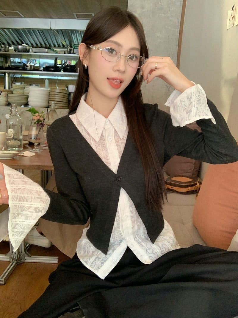 원본 원단 디자인 센스 긴팔 POLO 칼라 셔츠 가을 겨울 몸매 가꾸기 슬림해 보이는 페이크 레이어드 Chic 맨위 여성 상세 이미지 18