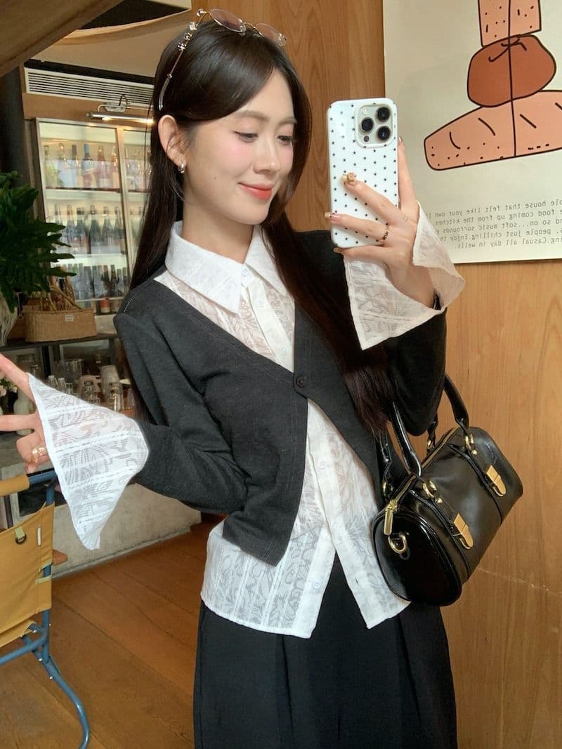 원본 원단 디자인 센스 긴팔 POLO 칼라 셔츠 가을 겨울 몸매 가꾸기 슬림해 보이는 페이크 레이어드 Chic 맨위 여성 상세 이미지 19